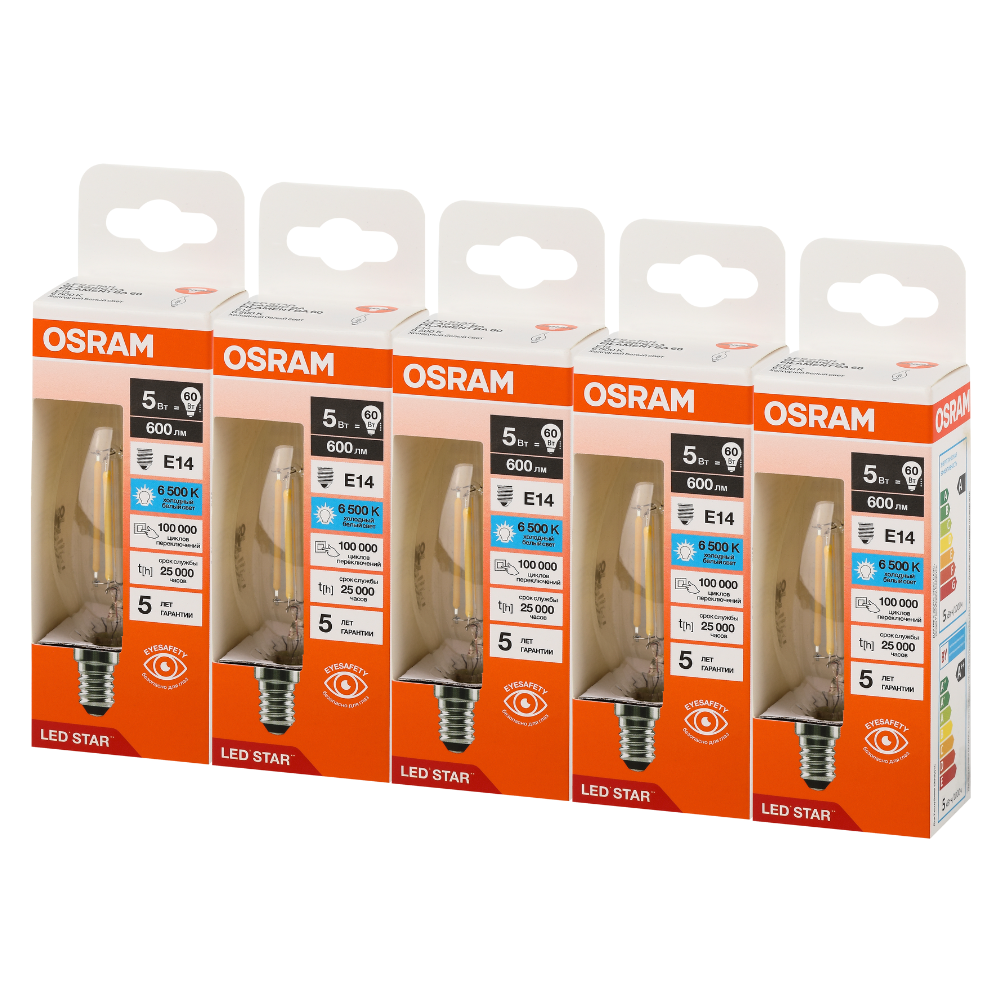 фото Лампа светодиодная филаментная OSRAM LED Star, 600лм, 5Вт (замена 60Вт), 6500К 