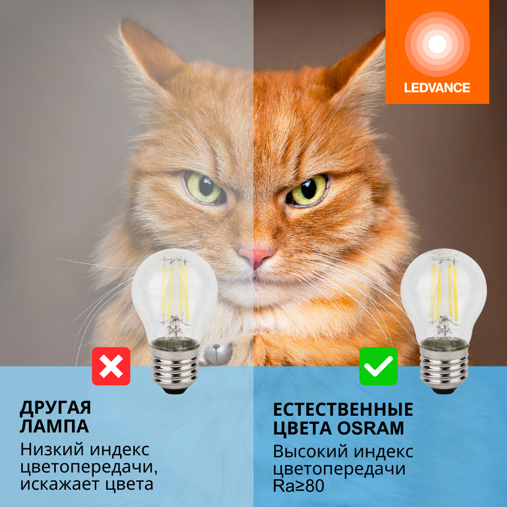 фото Лампочки светодиодные филаментные OSRAM LED STAR, 4Вт, 5 шт в наборе, Е27, 6500К холодный белый свет, 470лм, колба шар прозрачная стекло
