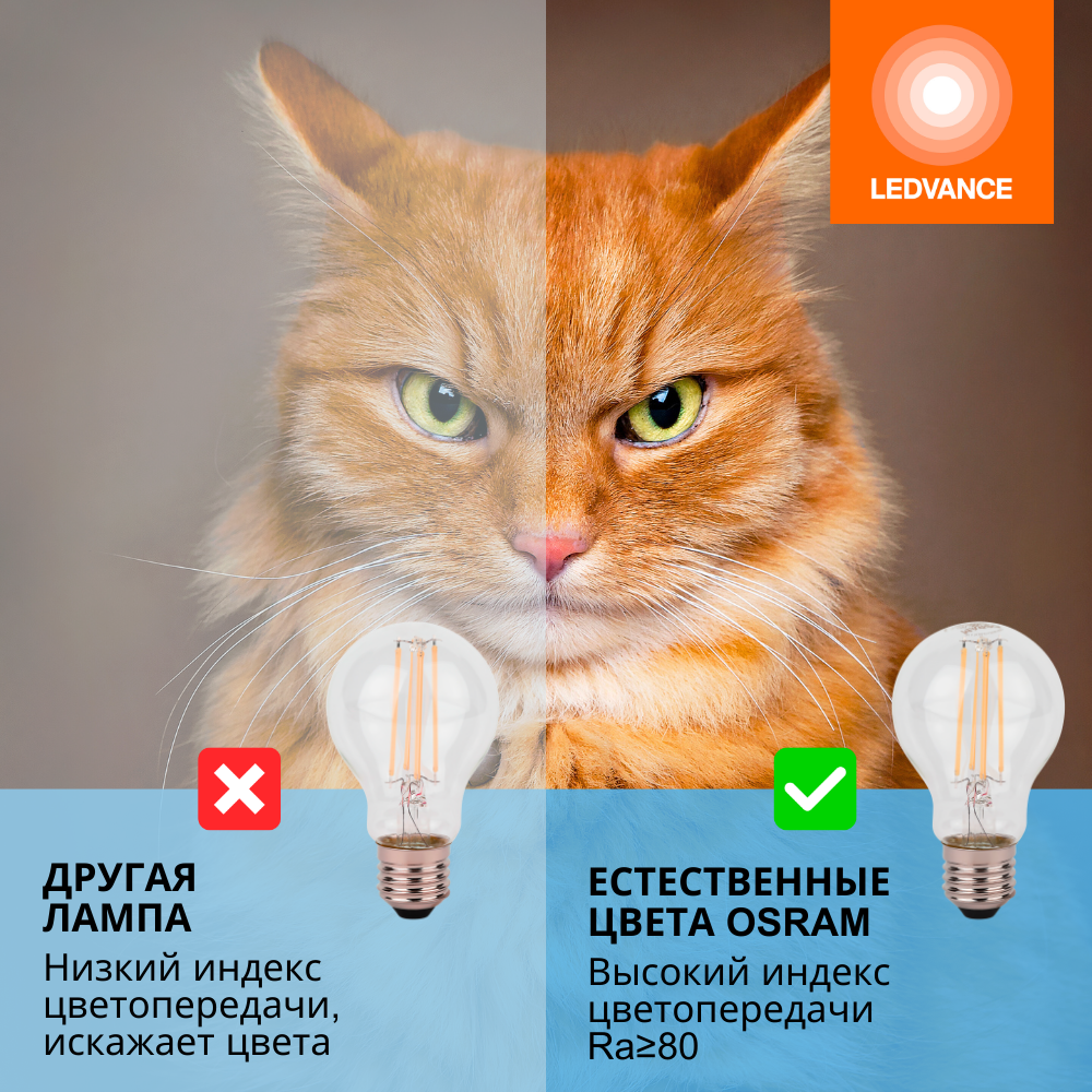 фото Лампочки светодиодные филаментные OSRAM LED STAR, 7,5Вт, 5 шт в наборе, E27, 2700К теплый белый свет, 1055лм, колба груша прозрачная стекло