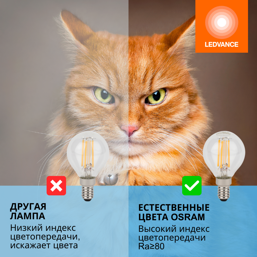 фото Лампочки светодиодные филаментные OSRAM LED STAR, 5Вт, 5 шт в наборе, Е14, 2700К теплый белый свет, 600лм, колба шар прозрачная стекло