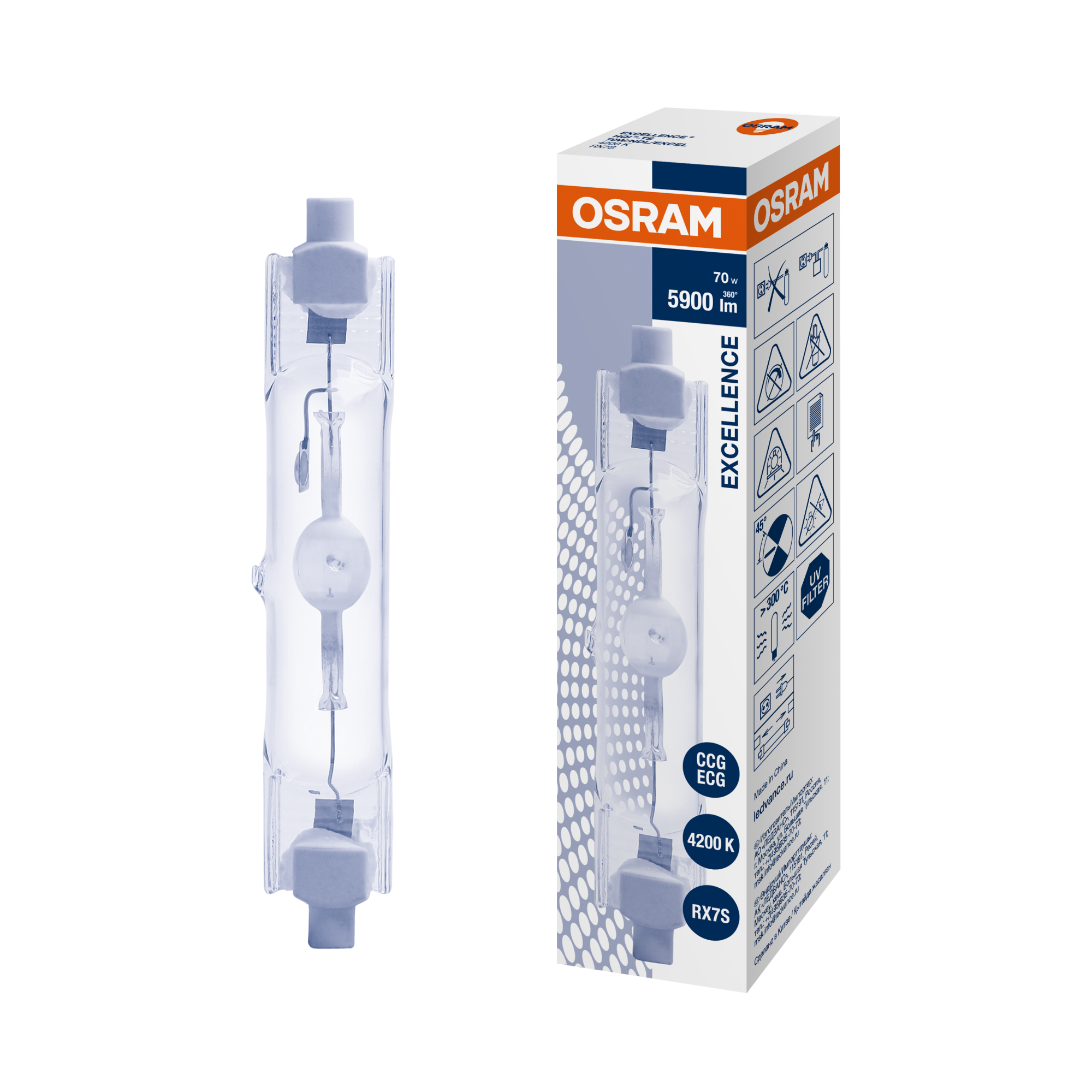 фото HQI-TS 70W/NDL/EXCEL. RX7S FS1 OSRAM